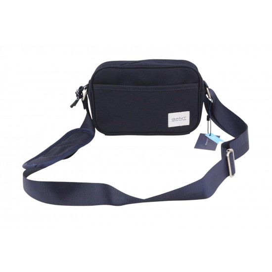 Navy Blue Textile Crossbody Shoulder Bag with Zipper Closure and Front Pocket