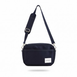 Navy Blue Textile Crossbody Shoulder Bag with Zipper Closure and Front Pocket