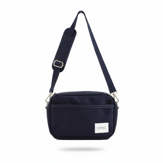 Navy Blue Textile Crossbody Shoulder Bag with Zipper Closure and Front Pocket