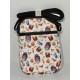 Canvas Crossbody Bag, Colorful Cocktail and Skull Print, Black Strap, Zipper Closure