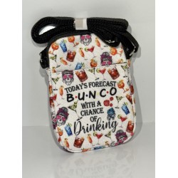 Canvas Crossbody Bag, Colorful Cocktail and Skull Print, Black Strap, Zipper Closure