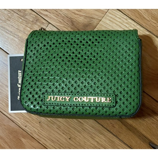 Perforated Leather Mini Crossbody Clutch Bag, Green, Gold-Tone Hardware