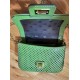 Perforated Leather Mini Crossbody Clutch Bag, Green, Gold-Tone Hardware