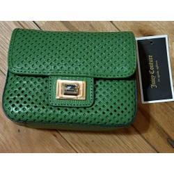 Perforated Leather Mini Crossbody Clutch Bag, Green, Gold-Tone Hardware
