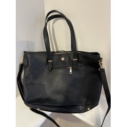 Black Tote Bag with Gold-Tone Hardware, Shoulder Strap and USB Port