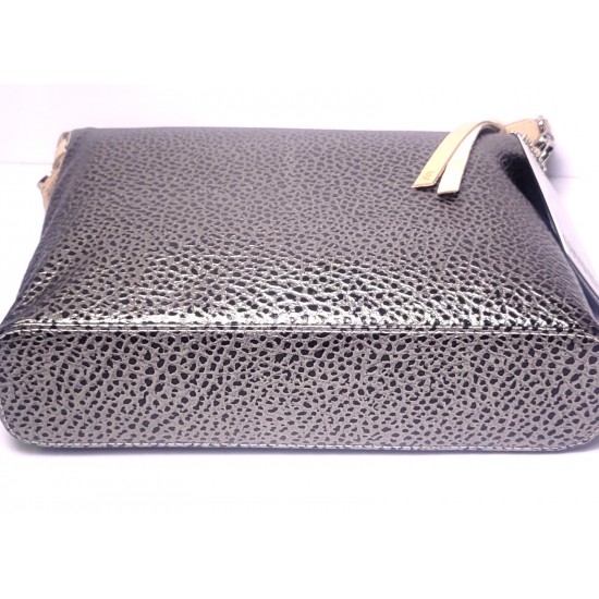 Animal Print Crossbody Bag with Multicolor Striped Shoulder Strap, Metallic Finish, Zipper Closure
