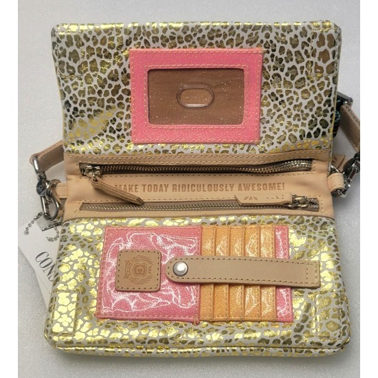 Leopard Print Crossbody Bag with Detachable Striped Strap and Wristlet Strap