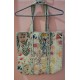 Quilted Floral Print Tote Bag, Cotton Fabric, Green Stripe Trim, Long Shoulder Straps