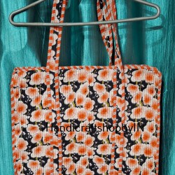 Quilted Floral Tote Bag, Orange and White Cotton Shoulder Bag