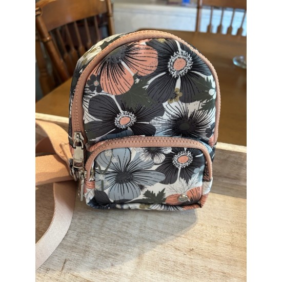 Floral Print Mini Sling Backpack with Front Zipper Pocket and Strap