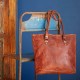 Genuine Leather Tote Bag, Brown Vintage Shoulder Purse with Long Handles
