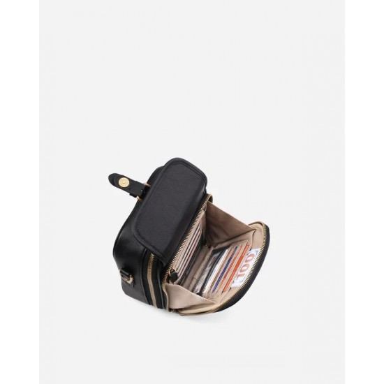 Small Black Faux Leather Crossbody Bag with Front Buckle Pocket
