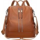 Convertible Faux Leather Backpack Shoulder Bag, Brown, Dual Zipper, Top Handle