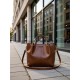 Brown Leather Tote Shoulder Bag with Top Handles and Detachable Strap