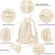 Leather Laptop Backpack, 25L, Beige, Zipper Closure, Convertible Shoulder Straps