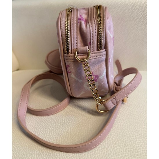 Pink Skull Print Crossbody Bag with Chain Accent and Coin Purse