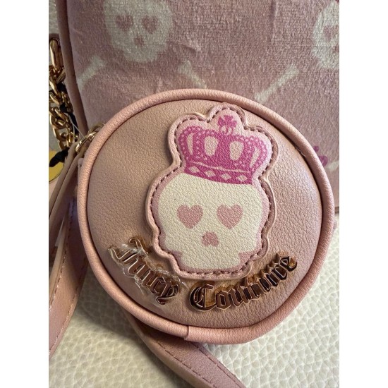 Pink Skull Print Crossbody Bag with Chain Accent and Coin Purse