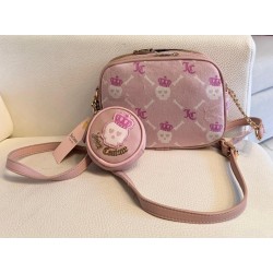 Pink Skull Print Crossbody Bag with Chain Accent and Coin Purse