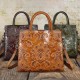 Embossed Leather Tote Handbag with Crossbody Strap, Floral Pattern, Multiple Colors