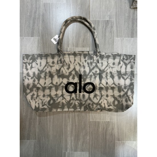Large Canvas Tote Bag, Gray Tie-Dye Pattern, Oversized Handles