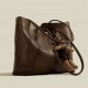 Brown Faux Leather Tote Bag with Shoulder Straps and Interior Dividers