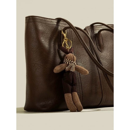 Brown Faux Leather Tote Bag with Shoulder Straps and Interior Dividers